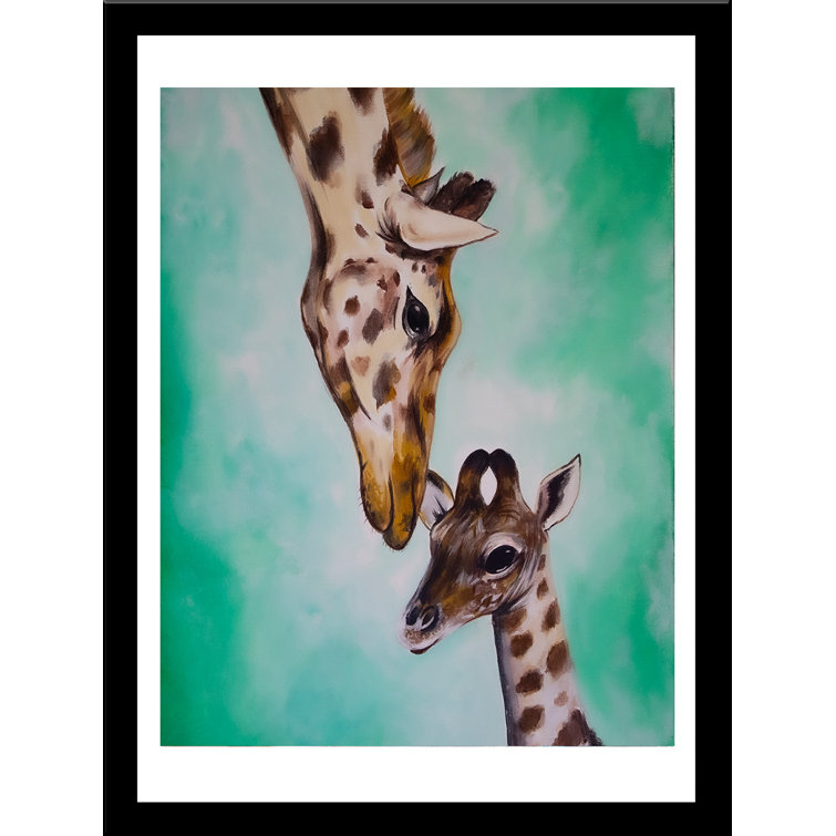 Indigo Safari Mother And Baby Giraffe Framed On Paper by Ed Capeau